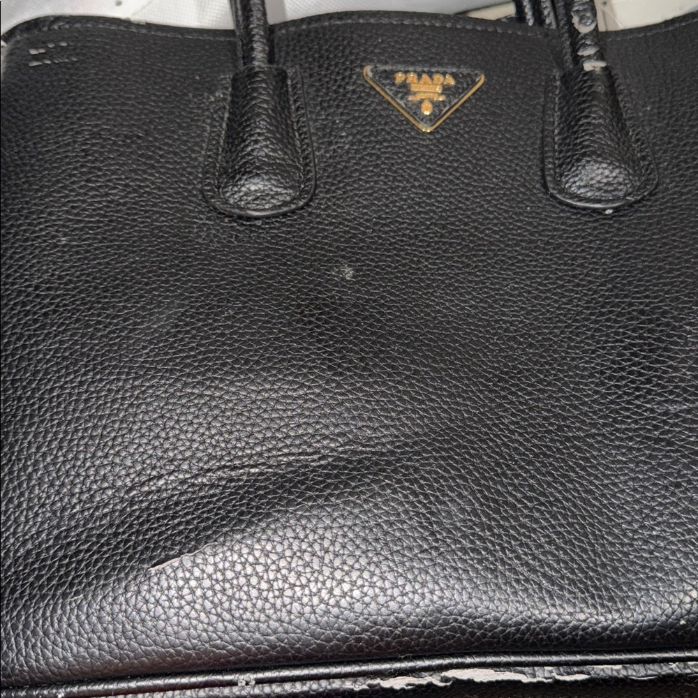 Prada Leather Double Tote with Gold Logo